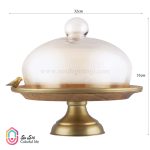 ظرف کیک استند چوبی-برنجی با درب شیشه ای گلدکیش - Image 2
