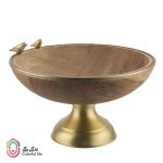 ظرف میوه خوری چوبی-برنجی پایه دار گلدکیش